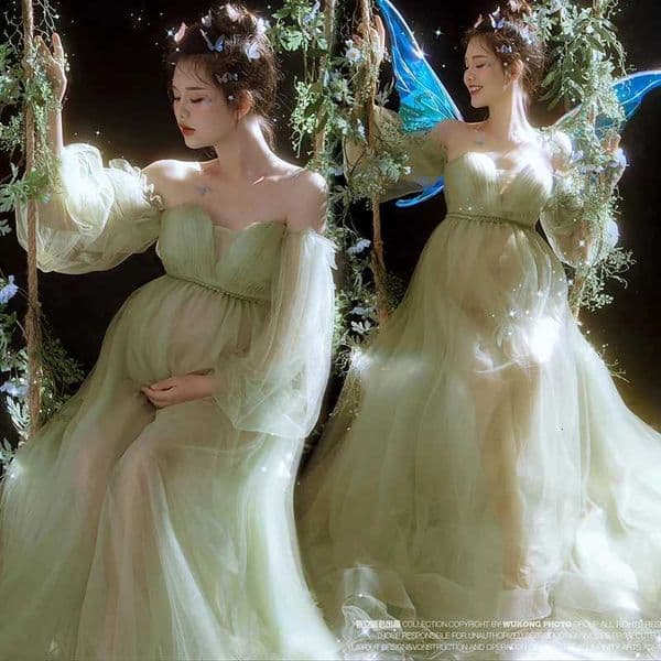 Forest Green Fairy Maternity Dress Photography Props Elegant Pregnancy Dress for Photo Shoot Studio Prop for Mothers-to-beZHR260522