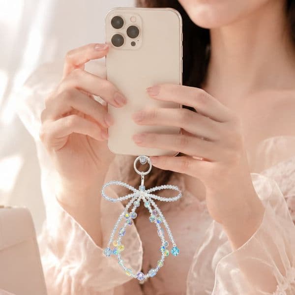 For Personalized And Fashionable Bow Tie Short Wrist Bag, Hand Chain Hand-Beaded Mobile Phone Lanyard, Bracelet Keychain Lanyard