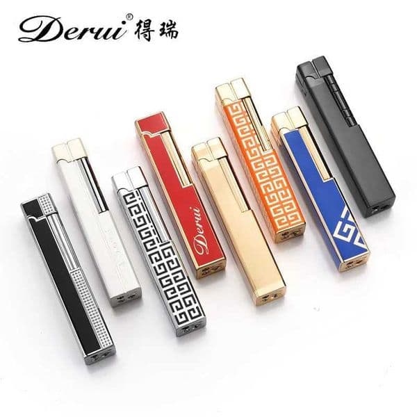 Derui Slim Butane Lighter Grinding Wheel Ignition Refillable Gas Lighter Luxury Metal Smoking Accessory Unique Gift for Men L260522