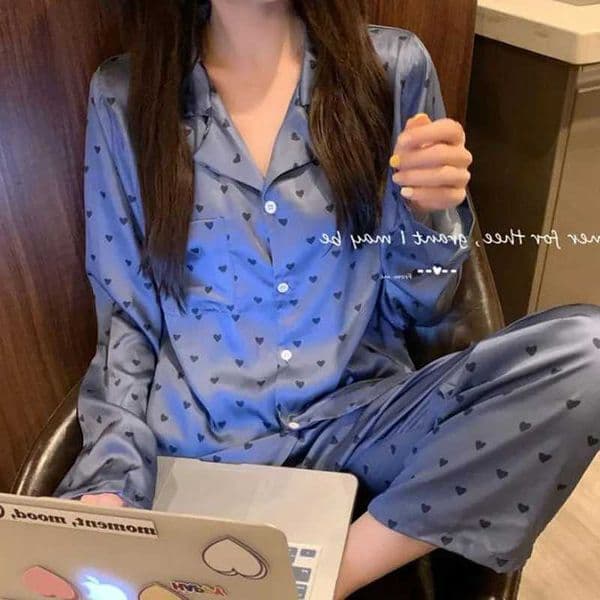 Womens New Pajamas Female Sweet Love Pajamas Long-Sleeved Spring And Autumn Summer Womens Homewear Ice Silk Pajamas HomewearJ260522