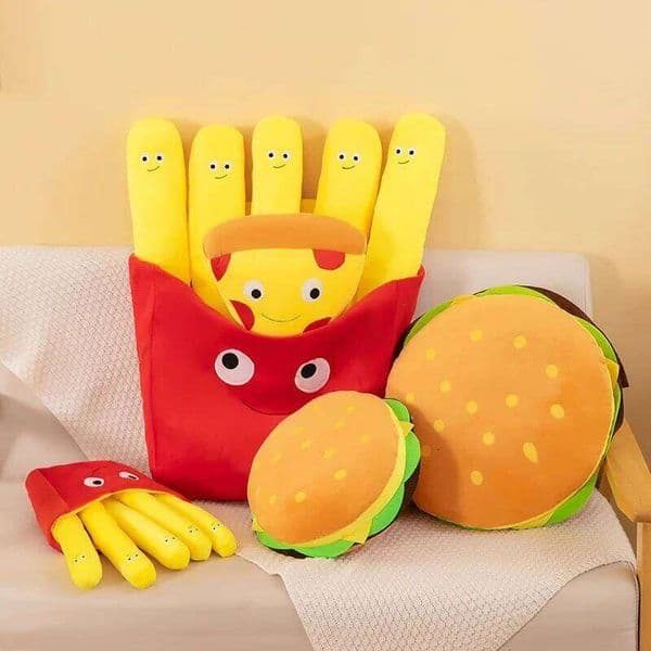 French Fries Hamburger Plush Toy Cute Pizza Foodie Snack Throw Kawaii Christmas Gift Pillow Kids Stuffed Toys Room Decoration J260522