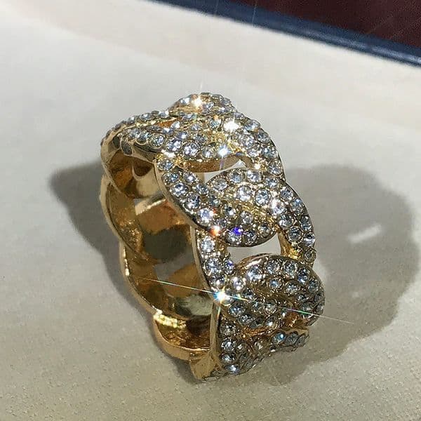 Hot Selling 10K 14K 18K Solid Gold Cuban Rings Iced Out Round Brilliant Cut Vvs Moissanite Diamond Hip Hop Fine Jewelry Ring