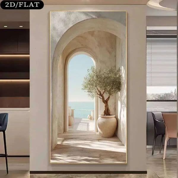 2026 Large Frameless Coastal perfume cologne Mediterranean Olive Tree Arch Canvas Print - Island Inspired Beige & White Greek Vibe Wall Art Free Shipping 8