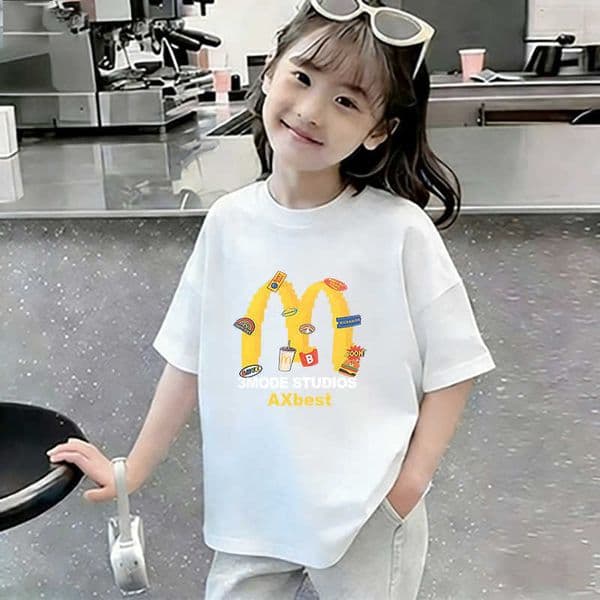 2026 Sweet and Cute Lightweight Breathable Tops for Children Loose Casual Cartoon Print Round Neck Short Sleeve for Summer L260521DJJQ