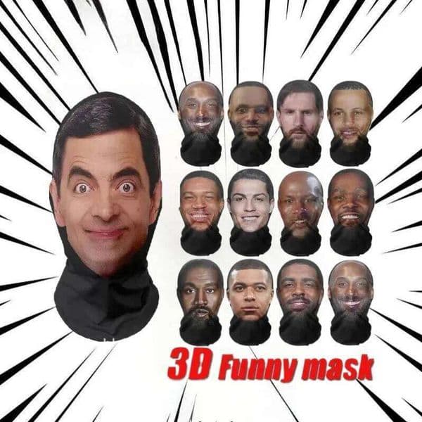 NEW 3D CR7 Mr. Bean Messi Seamless Mask Funny Face Printed Head Scarf Famous Person Silk Sunscreen Halloween Cosplay W260522