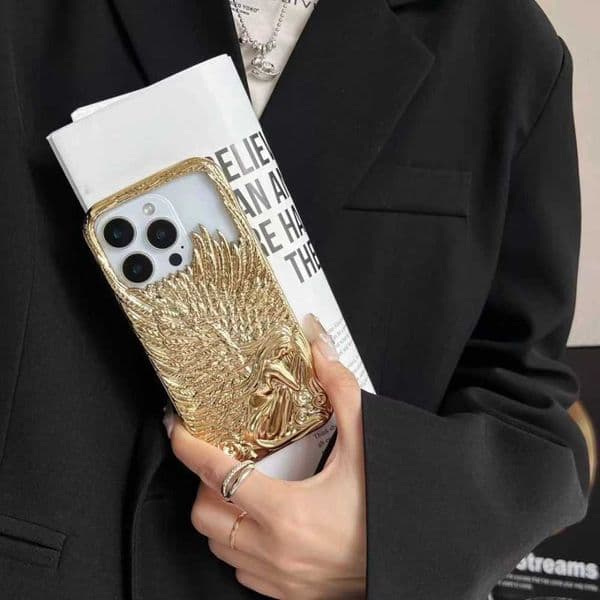 Electroplated Glossy Angel Wings Protective Case Suitable For IPhone 17 16 15 14 13 12 Pro Max Bright Texture Anti-Fall CaseJ260522