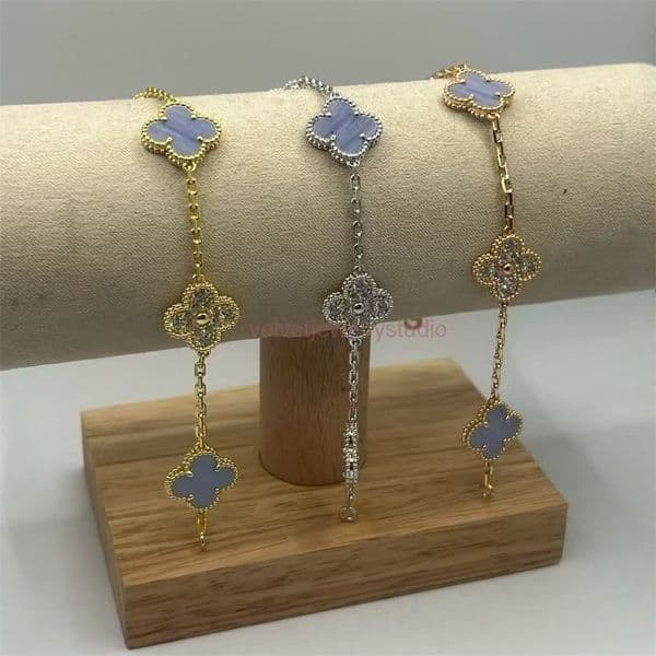 Designer Bracelet Vanly Cleafs Bracelet four-leaf clover purple-patterned amethyst diamonds five-flower bracelet thick plating