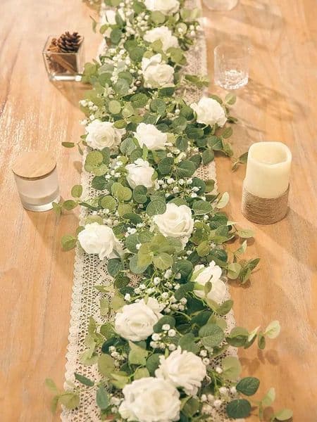 1pc 59FT Artificial Eucalyptus Vine Fake Rose Flowers Gypsophila Garland For Wedding Home Party Craft Art Table Runner DecorR260522