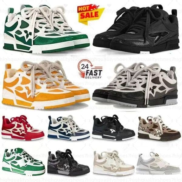 Designer shoes flower Skate Sneakers luxury Men Women Casual tennis Shoes Calfskin Platform Trainers Leather Abloh Lace-up Lvs skate shoes new 20206