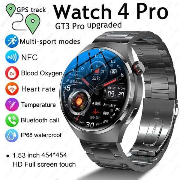 2025 New Watch 4 Pro GPS NFC Smart Watch Men 360360 AMOLED Screen Heart Rate Bluetooth Call Waterproof Sports Man SmartwatchT260522