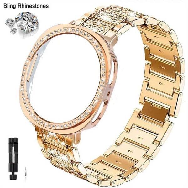 Rhinestone Bling Metal Watch Band PC Protective Case For Galaxy Watch 8 44mm 40mm Business Watch Band J260522
