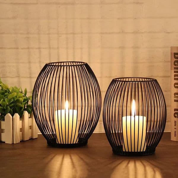Black Lantern Candle Holder Vintage Iron Candle Ornament Romantic Candle Holder Shooting Props Home Table Decoration 260521