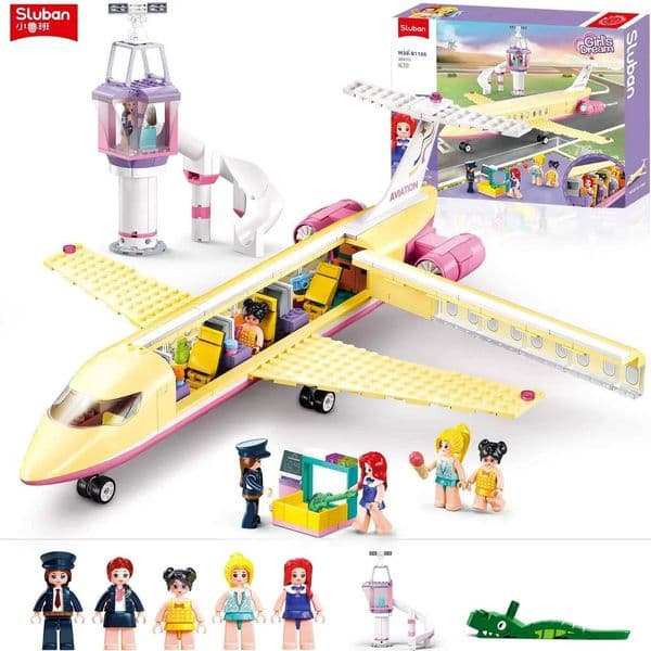 383PCS Holiday Airplane Building Blocks Dream Pink Plane Model Bricks Creative Desktop Deco Educational DIY Toys For Kids Gifts Z260522