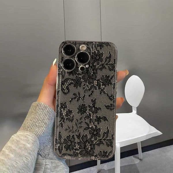 black lace Phone Case For iPhone 17 Air 16 Pro Max 15 14 Plus 13 12 11 17E 16E Shockproof Silicone Back CoverJ260522