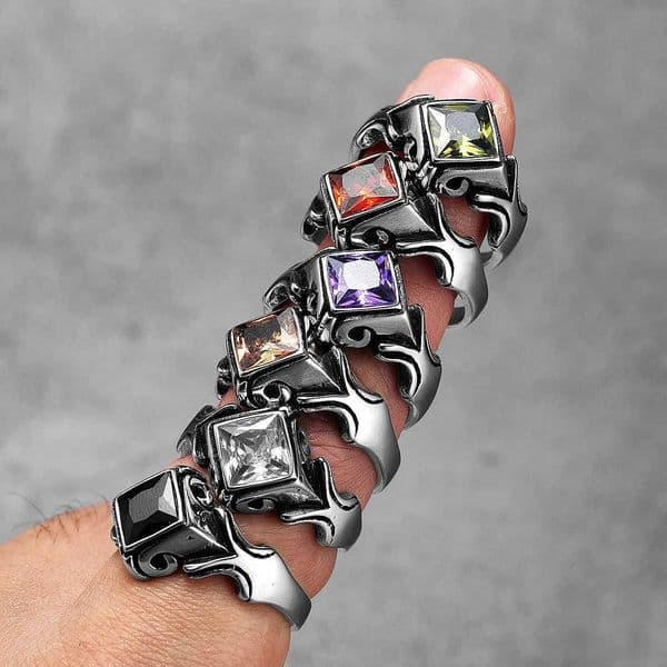 Men Rings Multi Color Gemstone Unique Stainless Steel Women Fashion Jewelry Punk Trendy Luxury New in Accessories Gift Wholesale Q260522