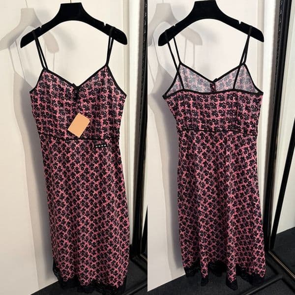 Luxury V Neck Floral Dress Women Slim Fit Slip Dresses With Lace Hem Summer Vacation Night Party Elegant Charm Dress