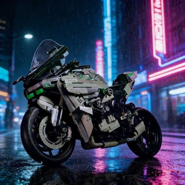 Sport Bike Style Building Blocks - Mechanical Motorcycle Bricks Toy with Rotatable Wheels for Home Decor Collection Z260522