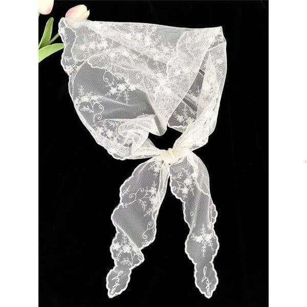 Solid Color Exquisite Lace Embroidered Scarf For Women, Versatile Decorative Neck Multifunctional Long Silk Scarf, Style Artistic Neckcloth