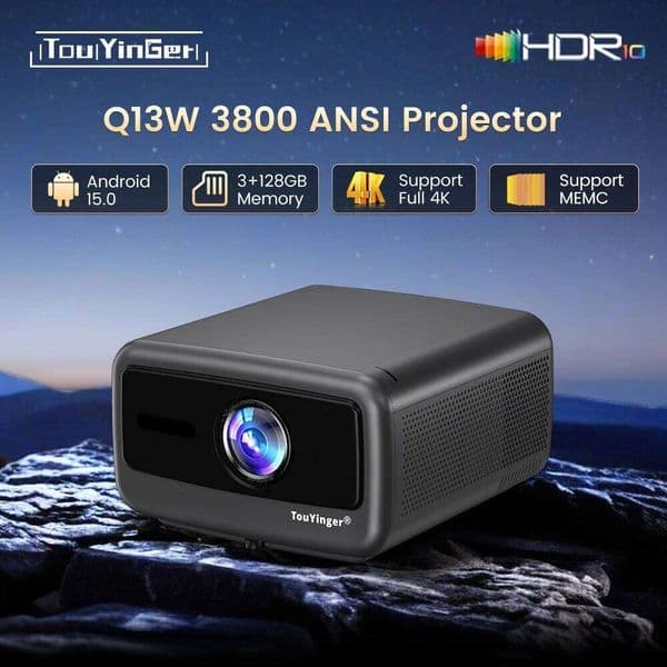 Touyinger Q13W 3800ANSI Full HD 4K Decoder Android 15 Support MEMC Smart TV Home Theater Fully Sealed Optical Projector 26L0522