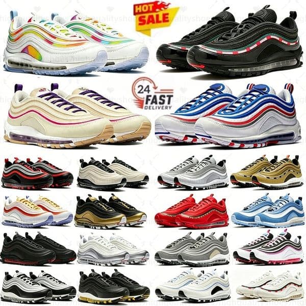 designer shoes 97 Sneakers men women 97s running shoes Triple Black White Sean Wotherspoon Silver Gold Bullet University Red Volt mens outdoors 2026
