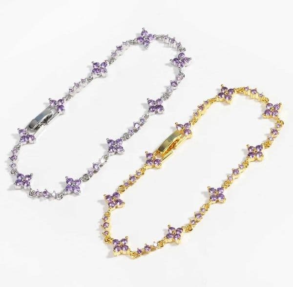 Purple White Zircon Four Leaf Clover Bracelet Micro Paved CZ Iced Out Luxury Bling Bangles Jewelry Women Accessories For Gift L260522
