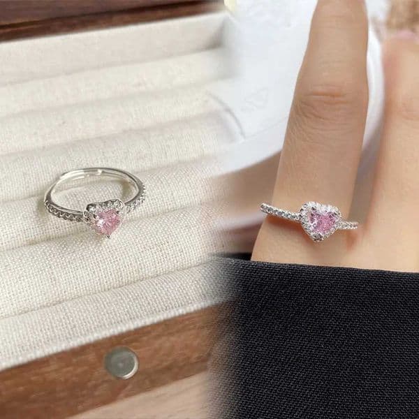Charm Fashion Pink Heart Zircon Rings for Women Luxury Silver Color Stainless Steel Crystal Necklace Jewelry Set Gift Colorfast Q260522