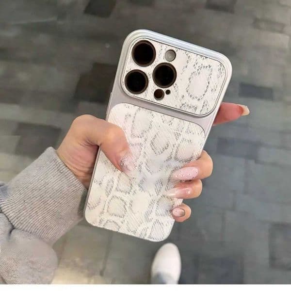 Luxury Sexy Leather Snake Pattern Phone Case For iPhone 17 16 15 14 13 Pro Max Shockproof Fl Silvery Bumper Large Window CoverJ260522