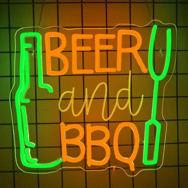 Beer and BBQ Neon Sign Dimmable LED Sign Wall Hanging Decor for Shop Signs Kitchen Dining Room Home Bar Wall Art Gifts L260522