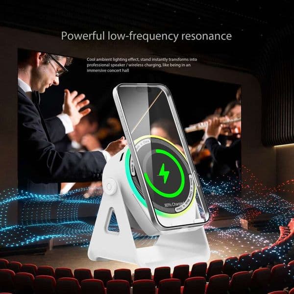 Multi Functional Wireless Charging Speaker Induction Rotating Phone Stand Bluetooth Speaker Portable Desktop Audio Bracket For Home Office