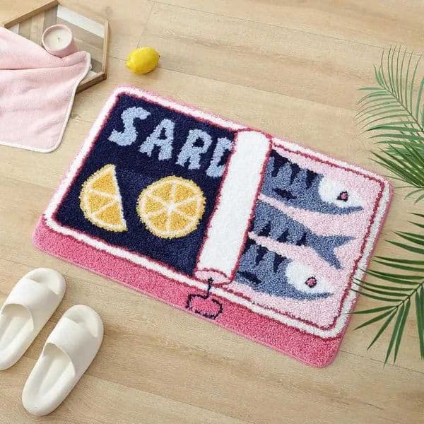 VIKAMA Cartoon Sardine Bathroom Mat Soft Absorbent Shower Bath Mat Living Room Bedroom Entrance Rug Home Decor X260522