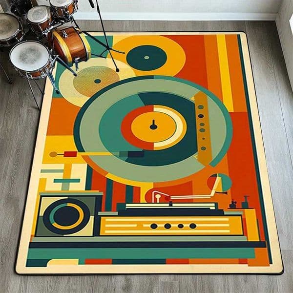 Vintage Record Player Retro Music Theme Non-Slip Floor Mat Washable Decorative Area Rug for Living Room Studio Office X260522