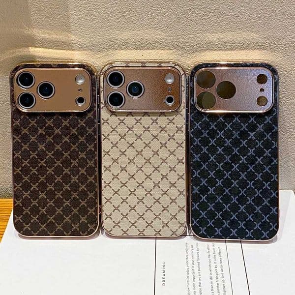 Luxury Vintage Classic Grid Pattern Phone Case For IPhone 17 Pro Max Air 16 15 14 13 Pro 2IN1 Plating Frame Anti-drop Back CoverJ260522