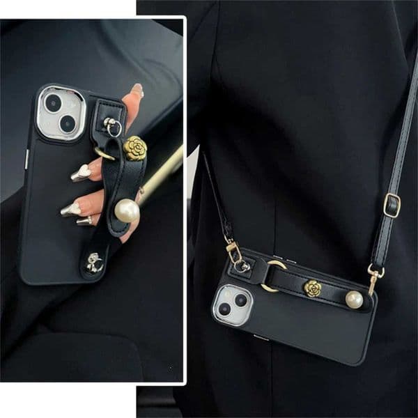 Crossbody Lanyard 3D lia Pearl Leather Wristband Soft Case For iPhone 15 14 Pro Max 12 13 11 X XR 7 8 Plus Shockproof CoverJ260522