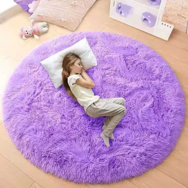 VIKAMA Fluffy Round Rugs For Girls Bedroom Soft Shaggy Purple Carpet In The Living Room Bedside Rugs Pink Home Decor Play Mats X260522