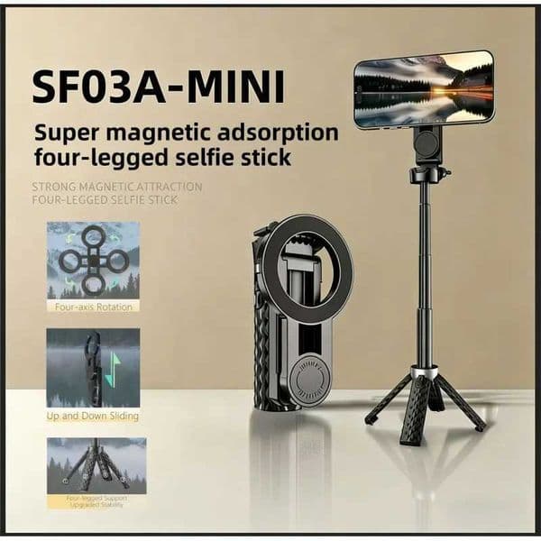 Bluetooth Selfie Stick Handheld Extendable Rotating Mini Phone Monopod with Magnetic Base for All Phones Z260522