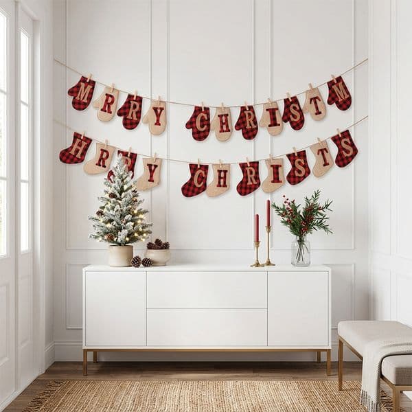 Christmas Stocking Shaped Letter Banner Hanging Flag Garland Party Scene Decoration Ornament