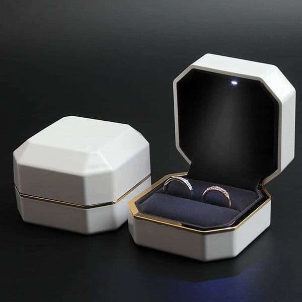 New Double Wedding Square Velvet Case Organizer Jewelry Gift Box With Led Light For Proposal Engagement Ring Boxes 26W0522
