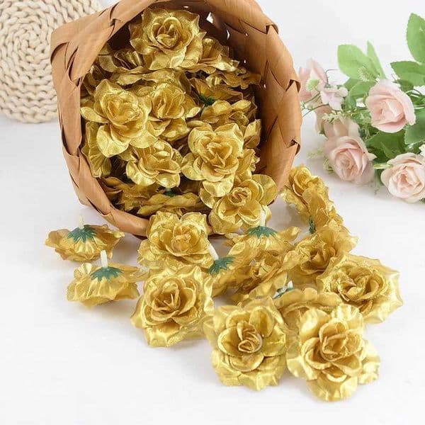 20pcs Golden Silver Artificial Silk Rose Flower Heads DIY Foam Gloomy Bear Accessories Scrapbook Fake Flower Wedding Party Decor L260522