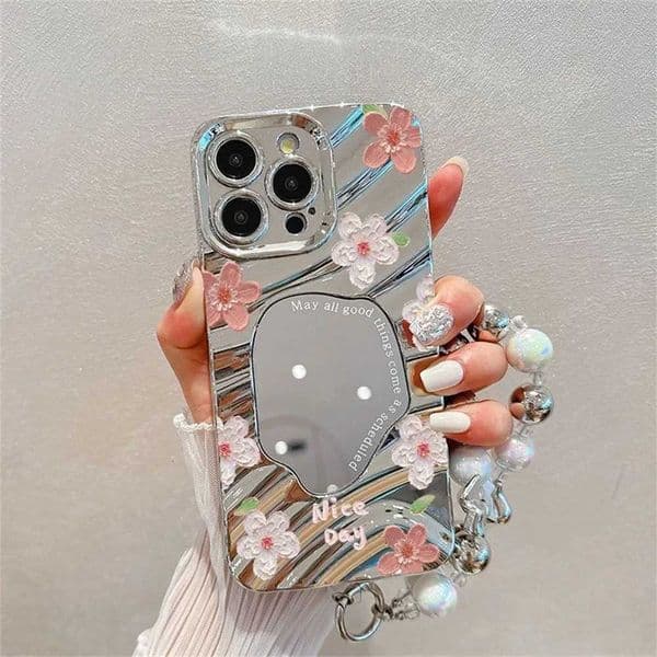 Luxury Flower Make Up Mirror Phone Case For iPhone 13 11 15 14 16 Pro Max 12 16prax 15prax 14prax Shockproof Funda CoverJ260522