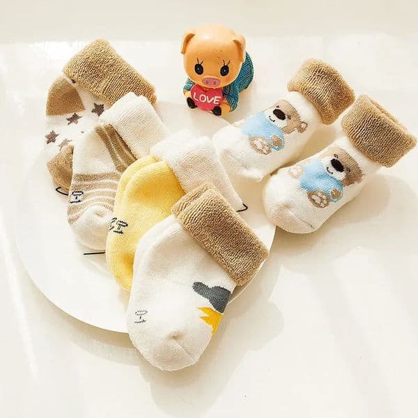 5 Pairs Autumn Winter Warm Strip Baby Sock Cute Cartoon Dot Thick Infant Floor Sock Soft Star Pattern born Toddler Sock260514