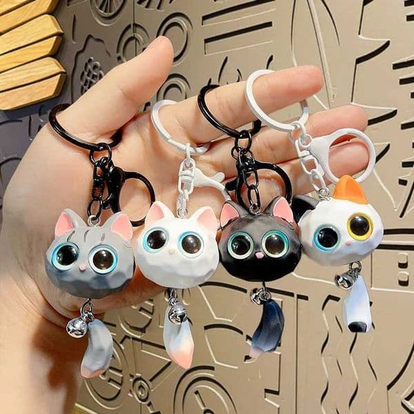 New Cute 3D Big Eyed Cat With Cat Head Keychains For Women Bag Pendant Car Key Chains Jewelry Gift Decoration Accessories Z260522