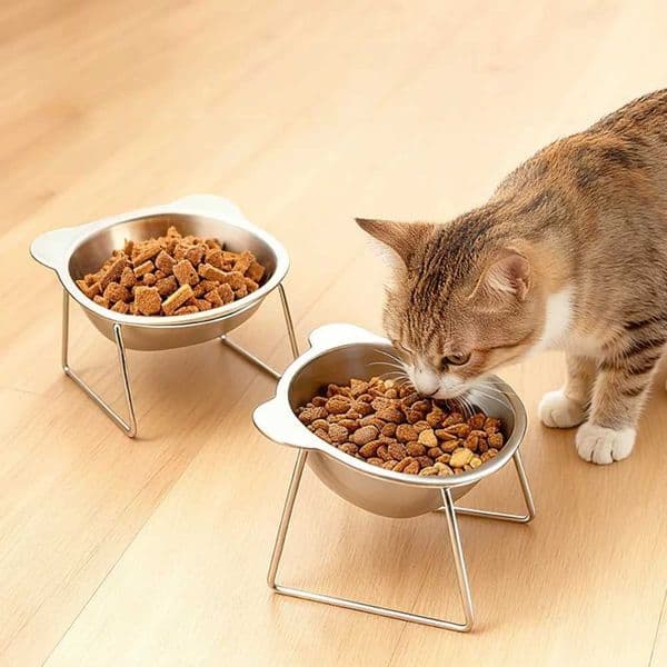 304 Stainless Steel Elevated Pet Bowl Angled Tilted Feeder with Neck Support Heat-Resistant Easy-Clean for Crate or Home Use C260522
