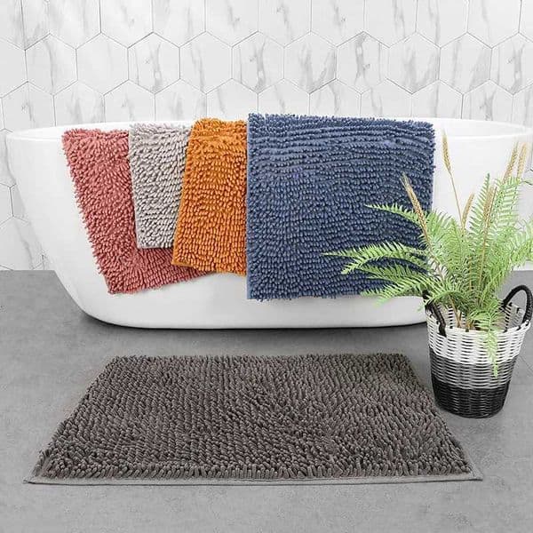 Non-Slip Shaggy Bathroom Rug - SoftThick Chenille Plush Bath Mat with PVC BackingWoven Bath RugQuick DryDurable079inch X260522