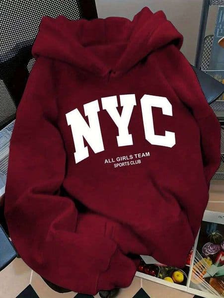 fall/winter comfortable navy blue New York team hoodie - long sleeve, couples' street style hoodie, casual pullover with poc 26L0522