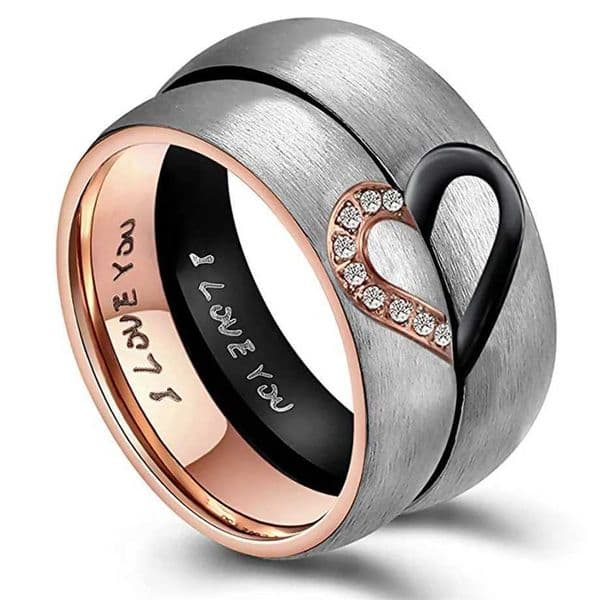 Rose Gold/Black Color Heart Couple Rings Stainless Steel Couples Lovers Love Promise Ring For Men Women Jewelry DropshippingR260522