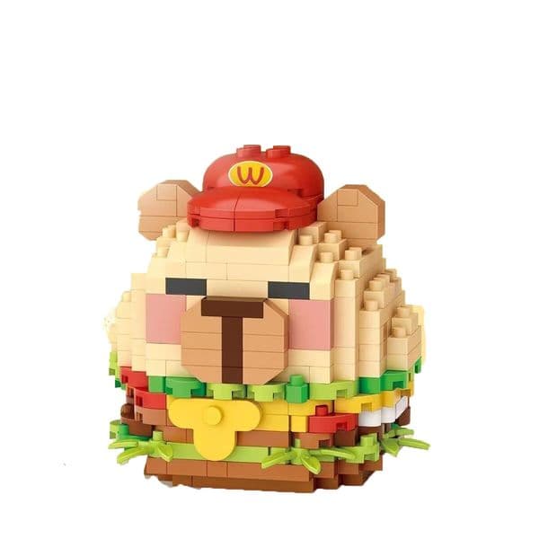 Free shipping Micro particle baby panda family hamburger popcorn building block assembly toy figurine children's birthday gift