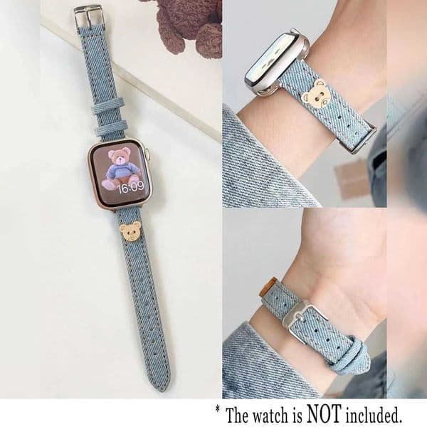 Cpatible with watch tra 2 1 se s9 8 7 6 5 series ladies replacement 38404142444549mm cute bear decorated denim bandJ260522