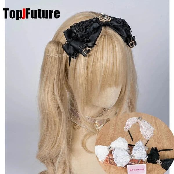 Gothic Y2K Lolita Harajuku Womens Japanese hair hoop headband Ruffled Floral Lace bow hair bands hair accessories 260521