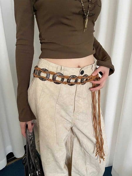 Hand-Woven Retro Ethnic Style Round Hoop Waist Rope For Women 2025 New Bohemian Skirt And Dress Belt L260521