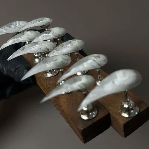 10PCS Handmade Dragon Claw Press On Nails Phantom White Dragon Claw Ice Transparent Smoke Advanced Wearing Armor High Quality 260521